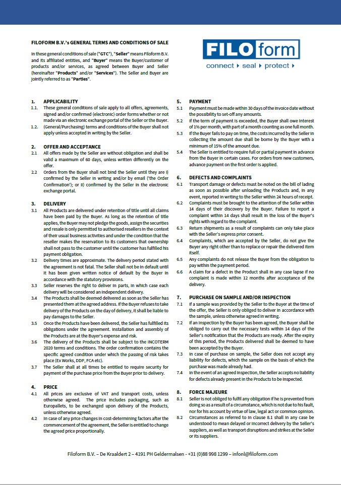Terms and Conditions Filoform