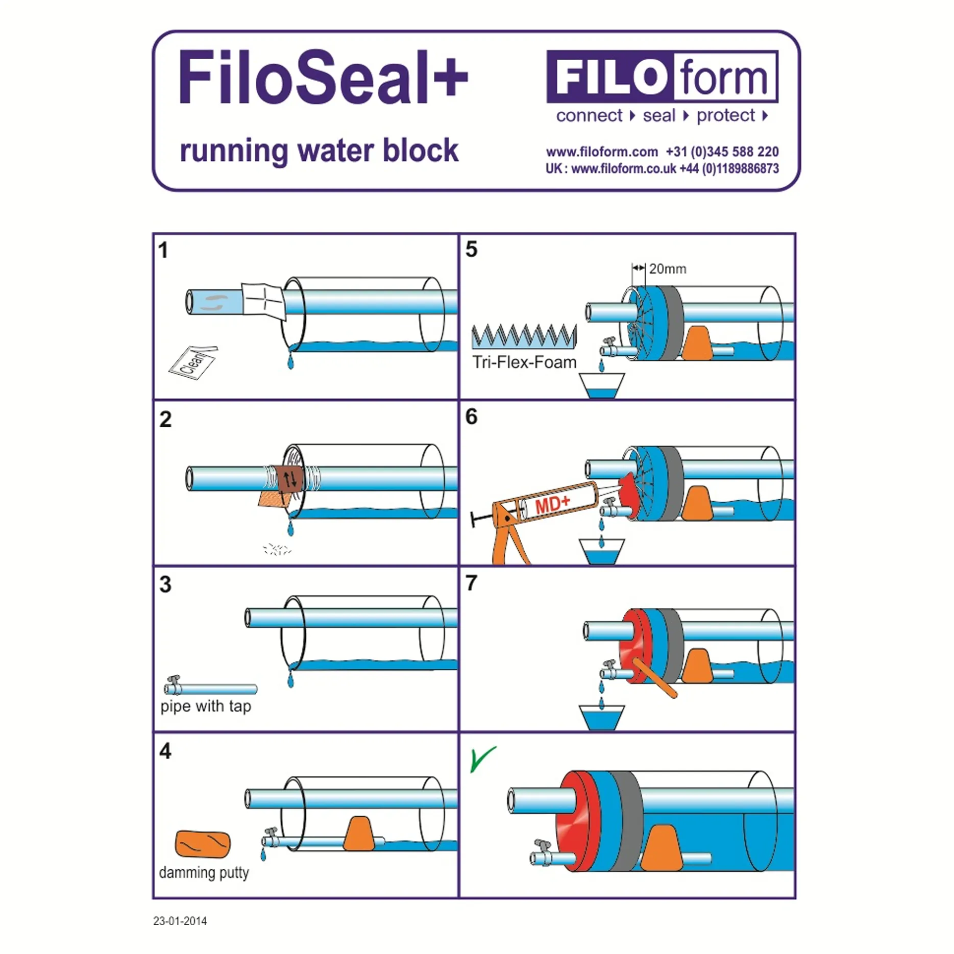 Instrucciones del kit de sellado de conductos para agua corriente