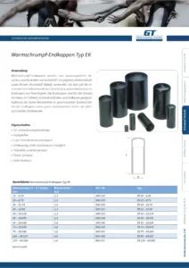 Warmtekrimpbare eindkappen type EK Technisch gegevensblad (DE)